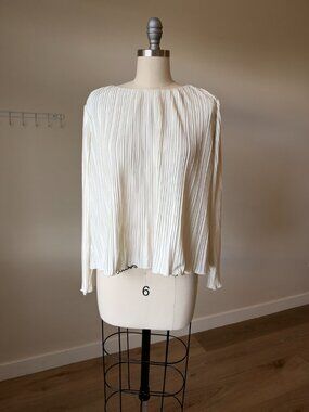 Vintage Loft White Pleated Blouse | Long Sleeve Top | Petite M